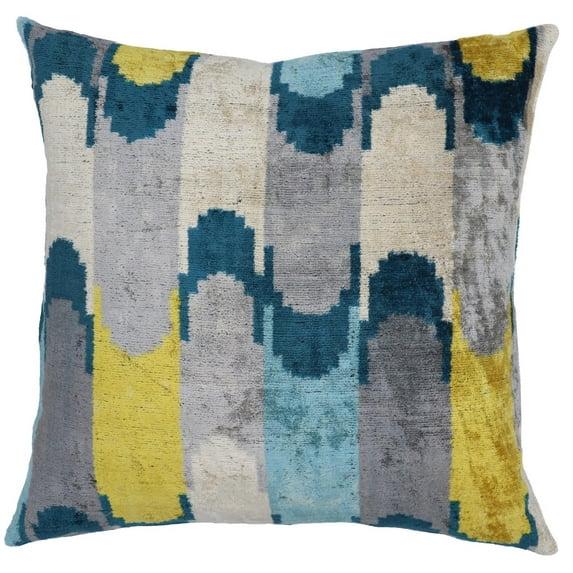 Canvello Handmade Grau Blue Yello Velvet Throw Pillows - 20x20
