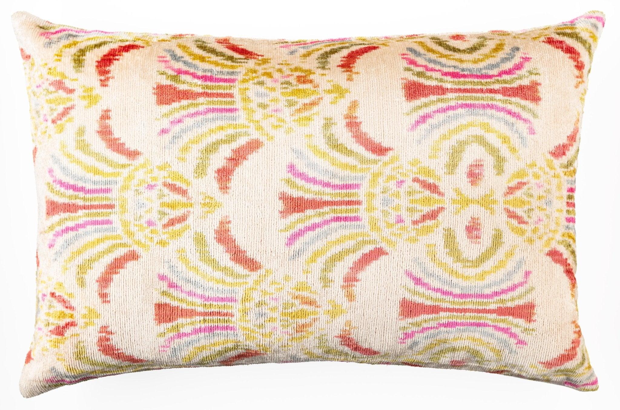 Canvello Handmade Velvet Silk Pillow – 16x24 Inch, Naturally Vegetable-Dyed, Luxurious Down Feather Cushion – Beige & Pink Decorative Throw Pillow for Bohemian & Modern Décor