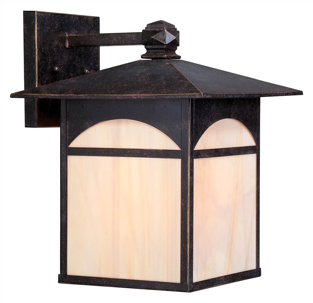 Canyon Bronze Outdoor Wall Lantern with Honey Stained Glass, 14" High