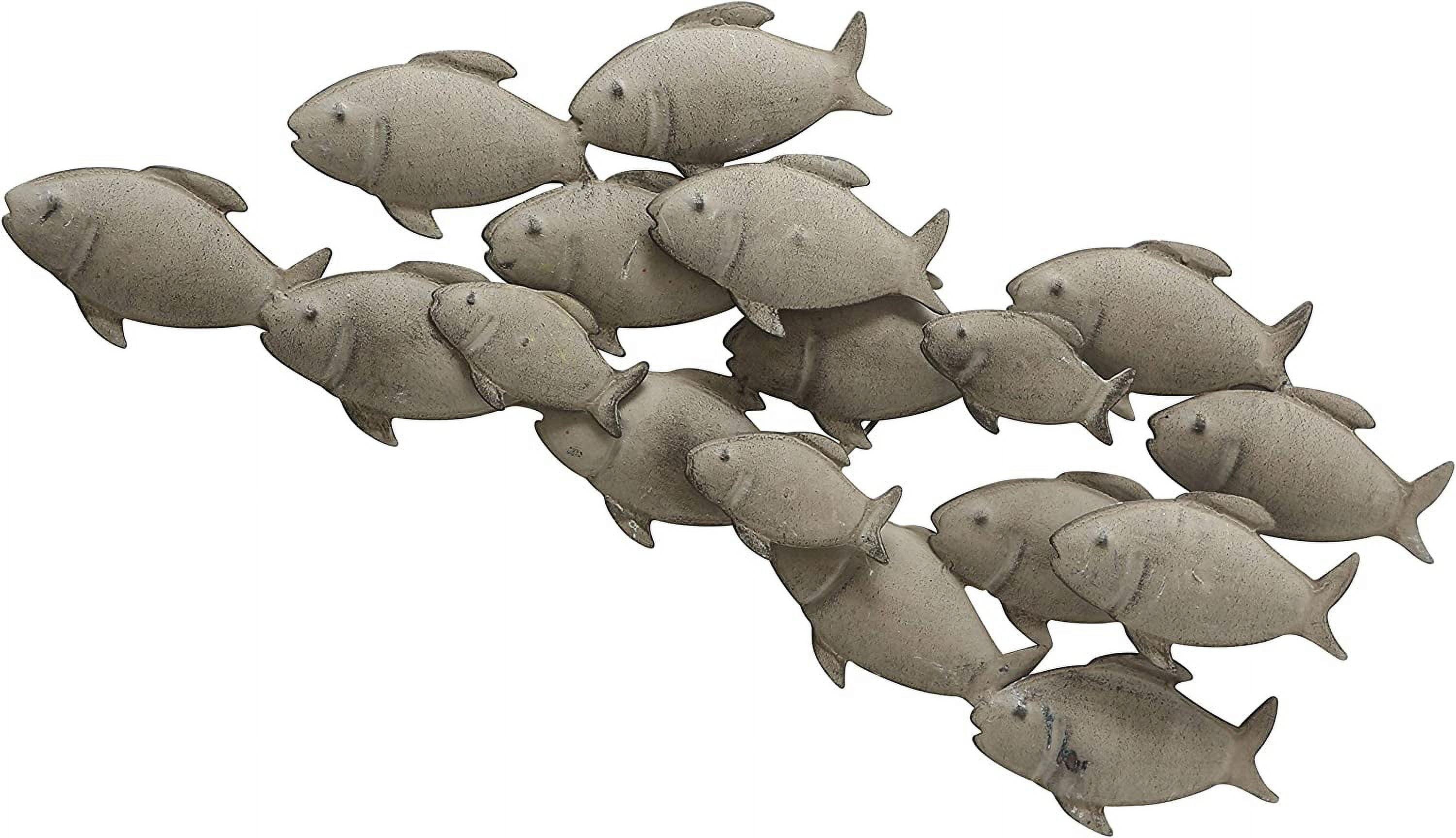 Cape Cod School of Fish, Hand Crafted, Rustic Tan Metal Wall Sculpture, Antiqued Finish, 24.5 inches