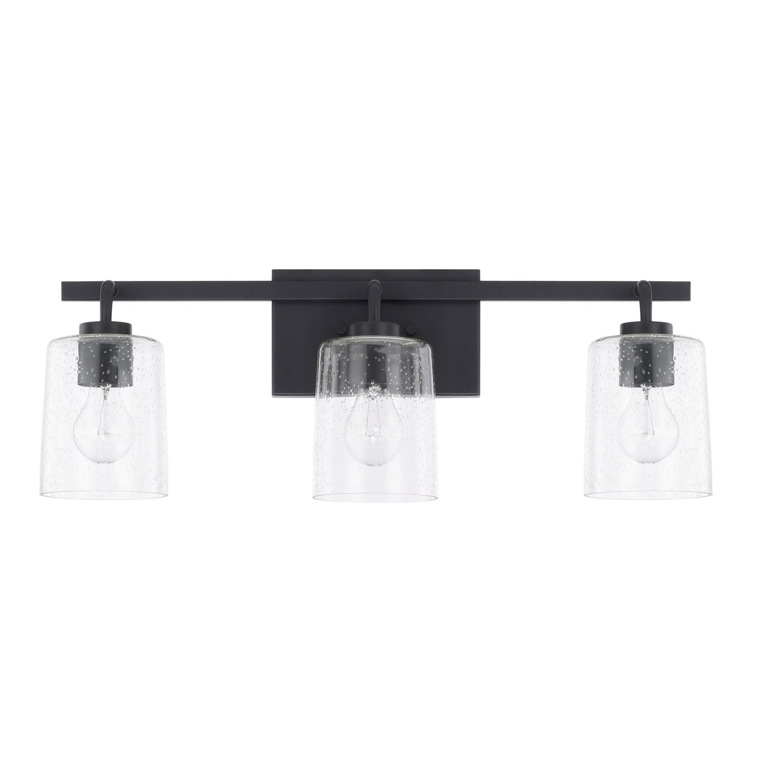 Greyson Matte Black 3-Light Vanity with Clear Seeded Glass Shades