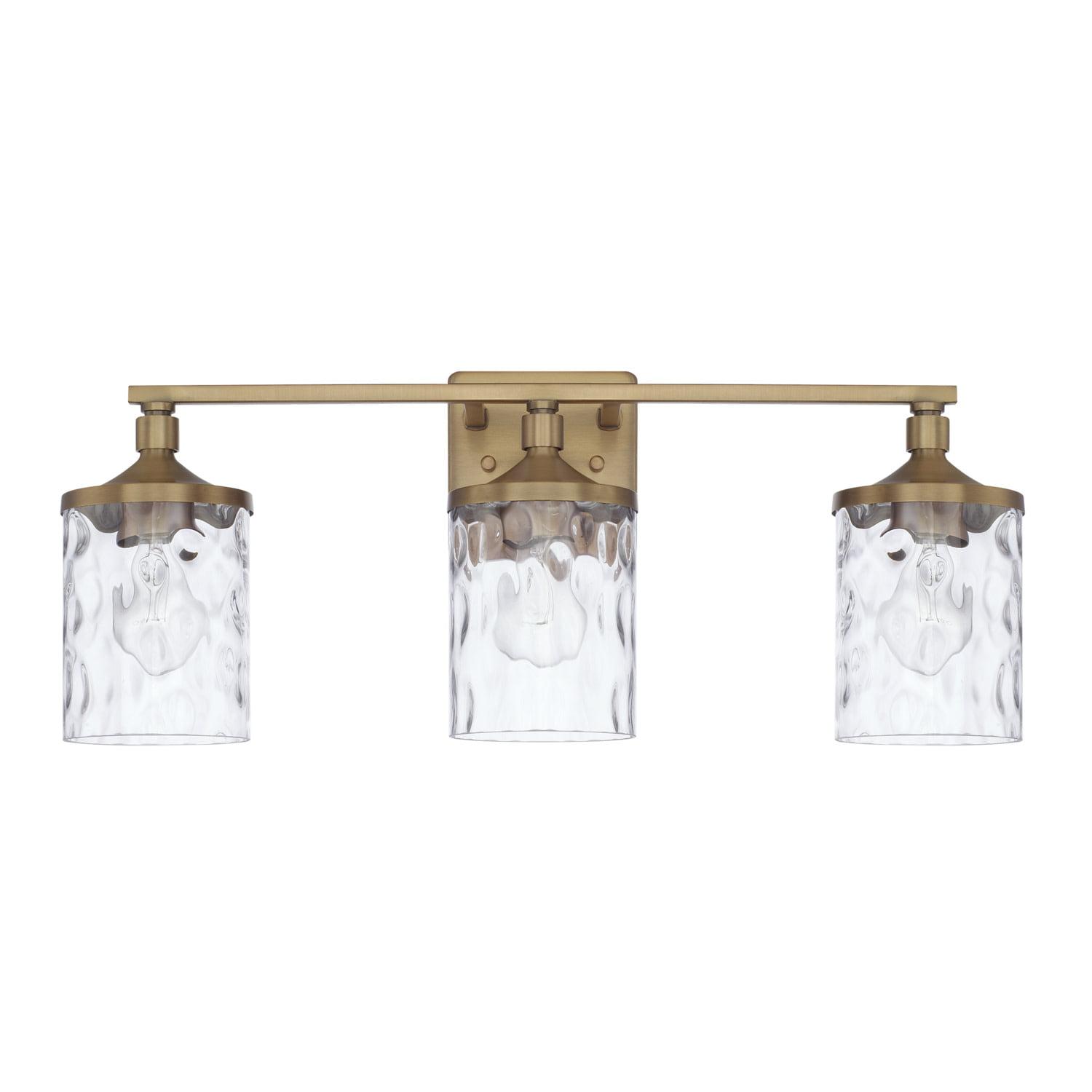 Colton Transitional 3-Light Vanity with Aged Brass Finish and Clear Water Glass