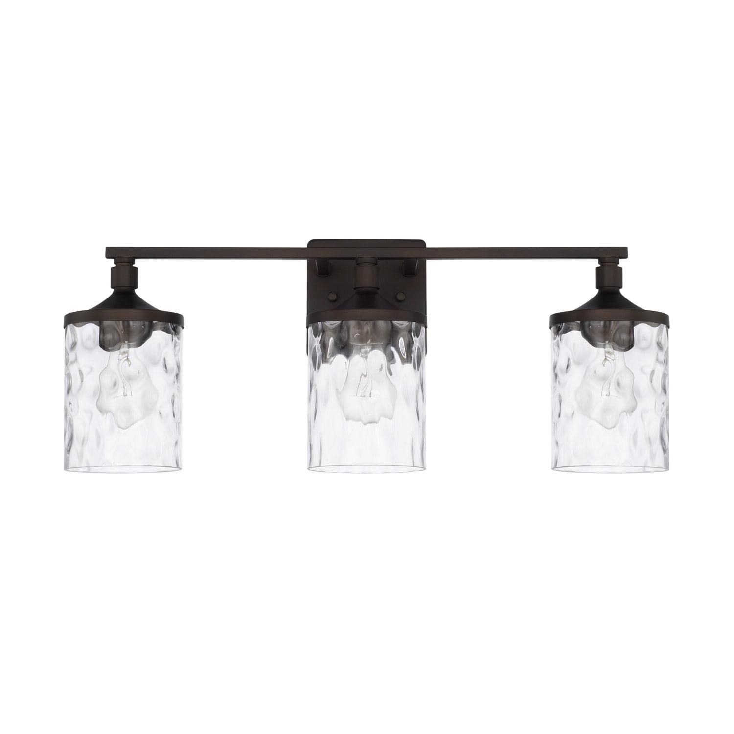Colton Transitional 3-Light Vanity with Clear Water Glass Shades, Bronze Finish