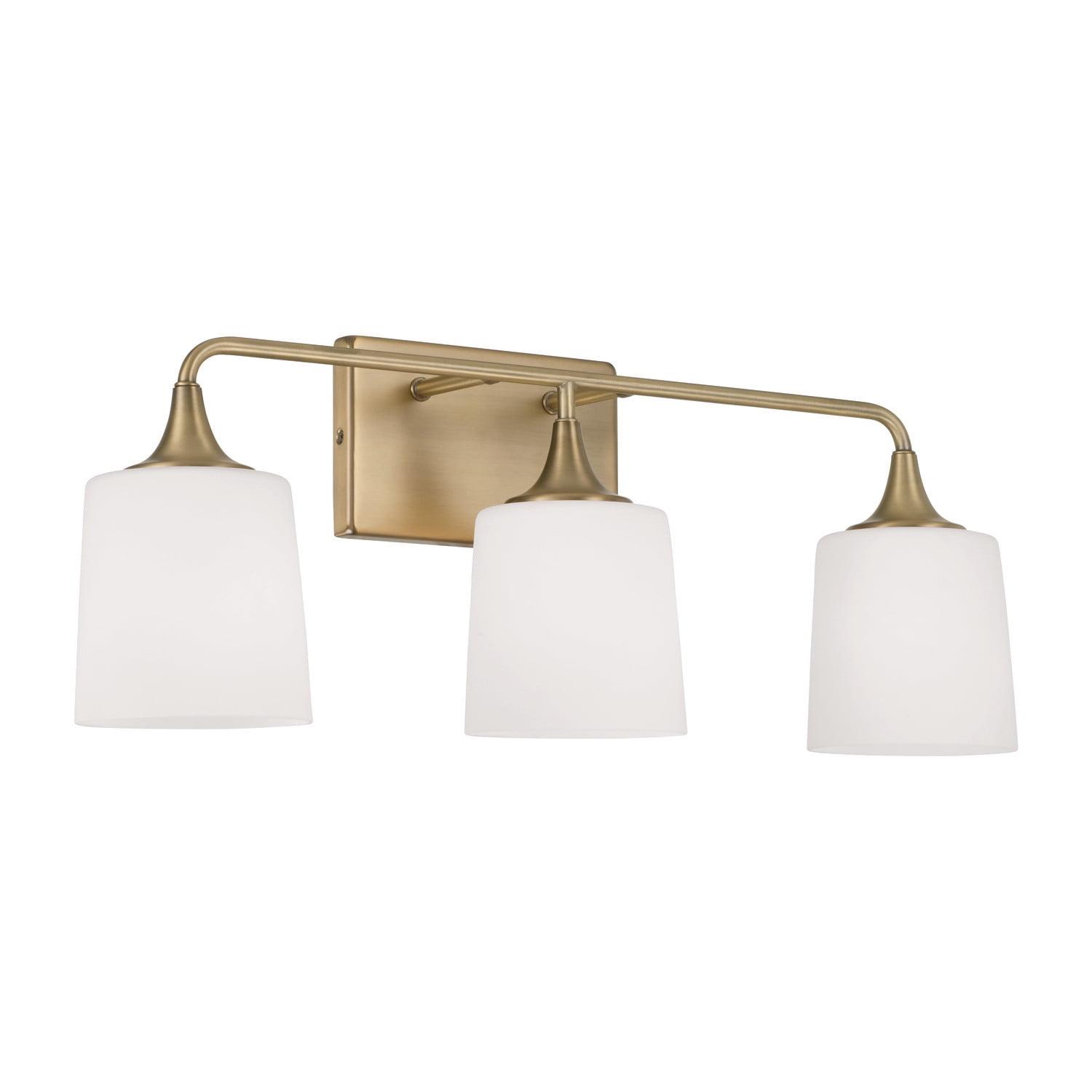 Presley Aged Brass 3-Light Vanity with Soft White Glass Shades