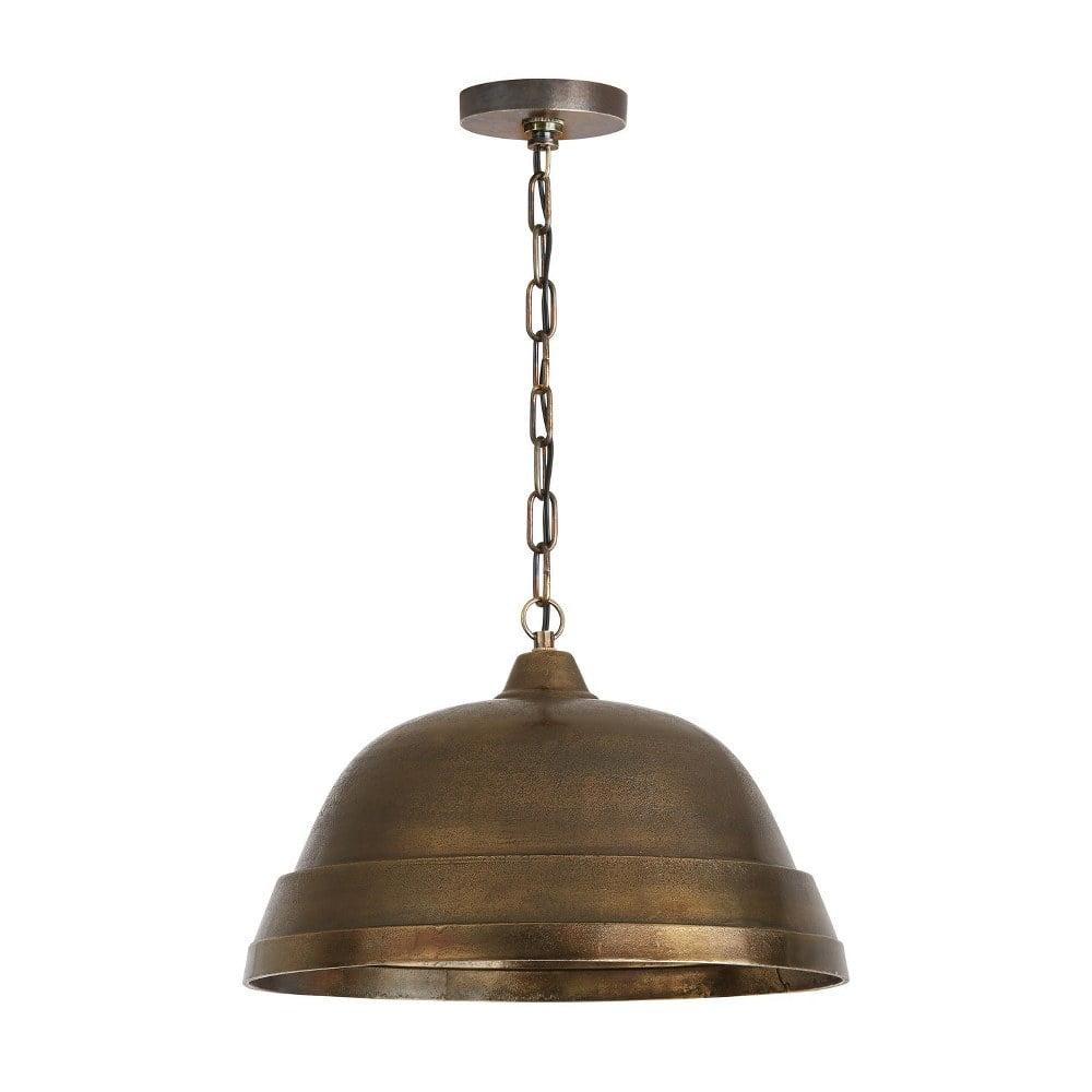 Oxidized Brass Industrial Dome Pendant Light with Distressed Texture