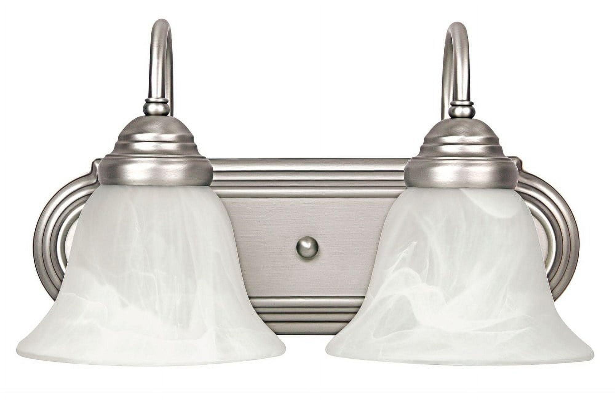 Matte Nickel 2-Light Vanity with White Faux Alabaster Glass