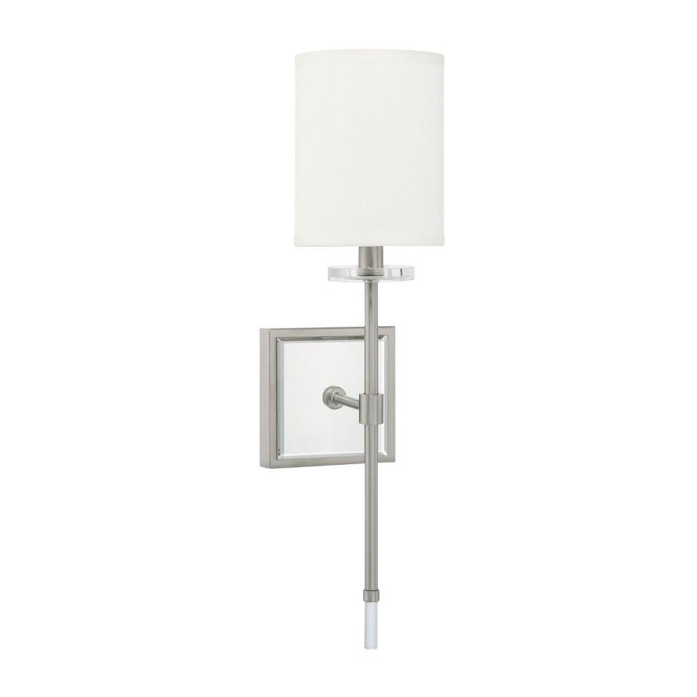 Elegant Brushed Nickel Dimmable Cylinder Sconce with White Fabric Shade