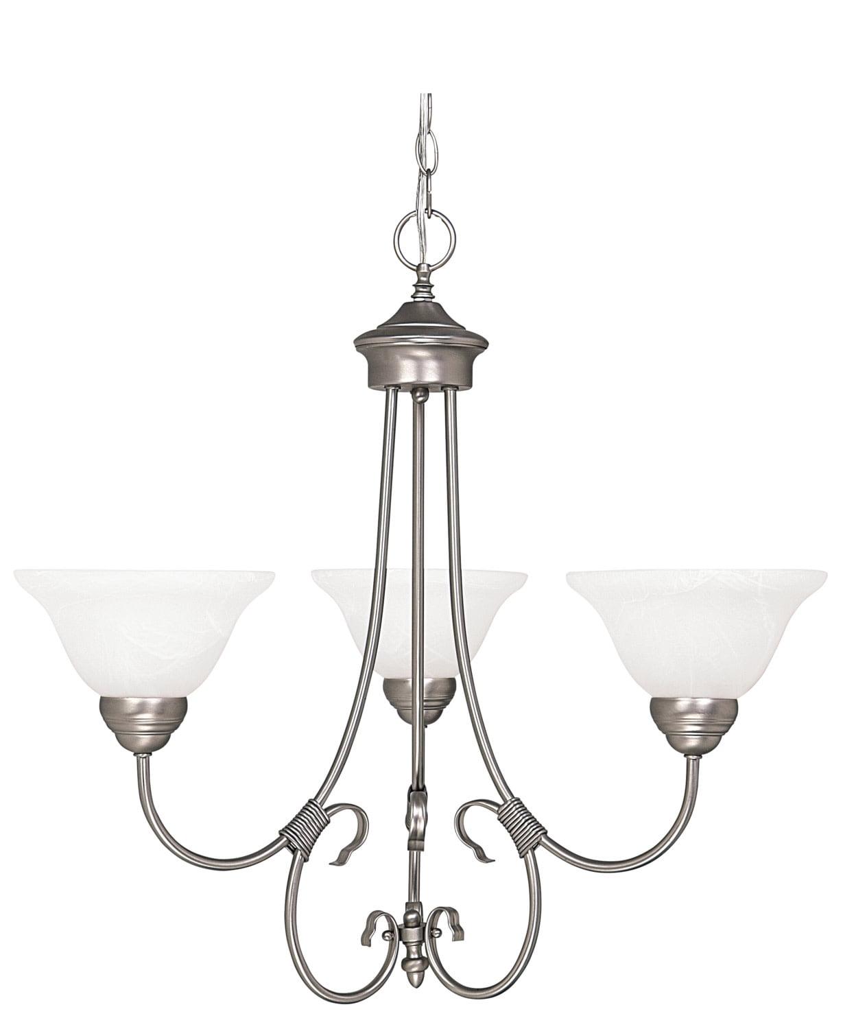 Hometown Matte Nickel 3-Light Chandelier with White Faux Alabaster Glass