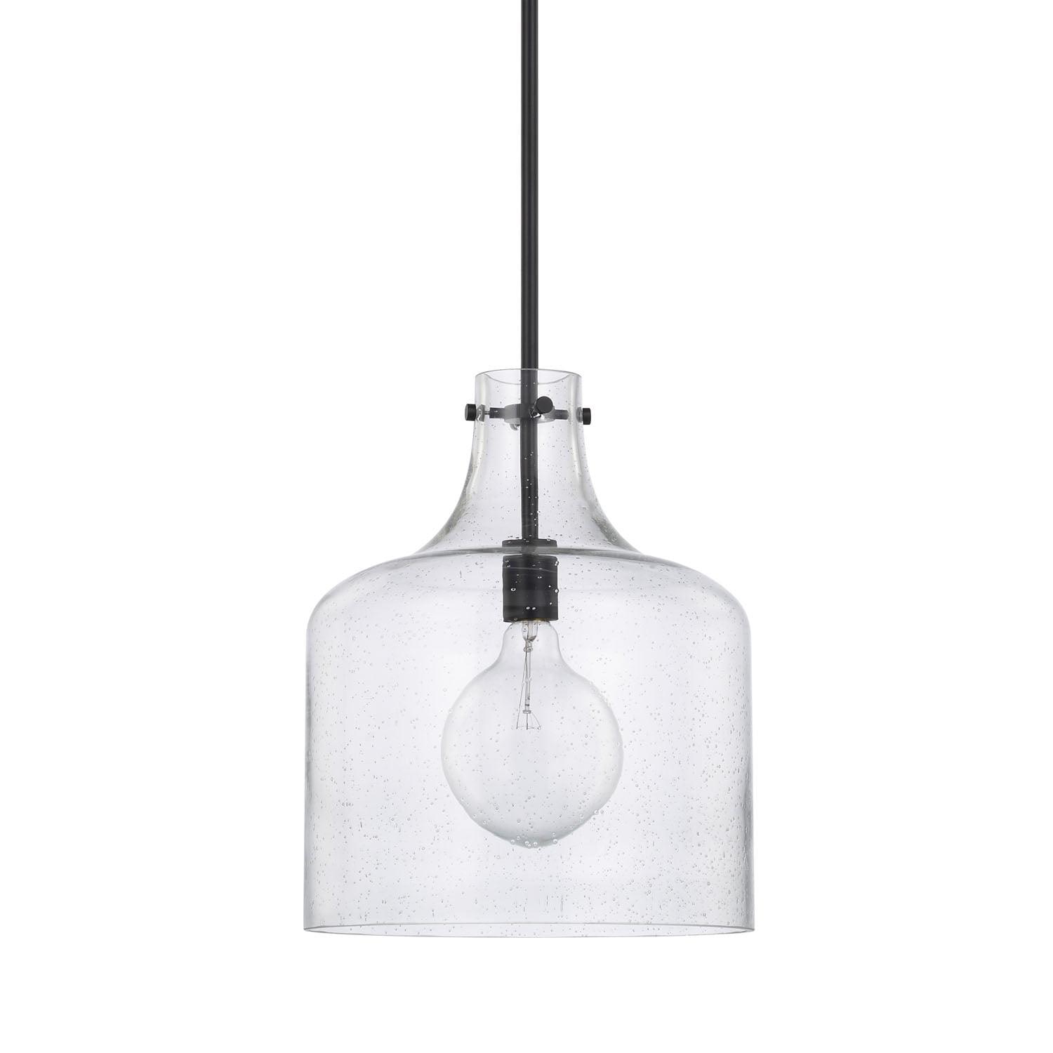 Matte Black Clear Seeded Glass Pendant Light