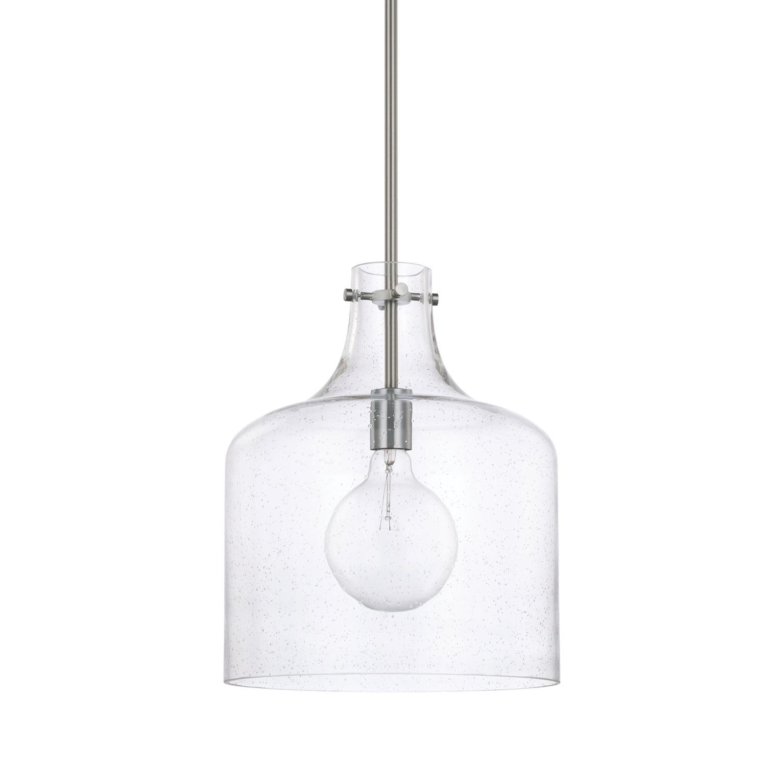 Elegant Brushed Nickel Pendant Light with Clear Seeded Glass Shade