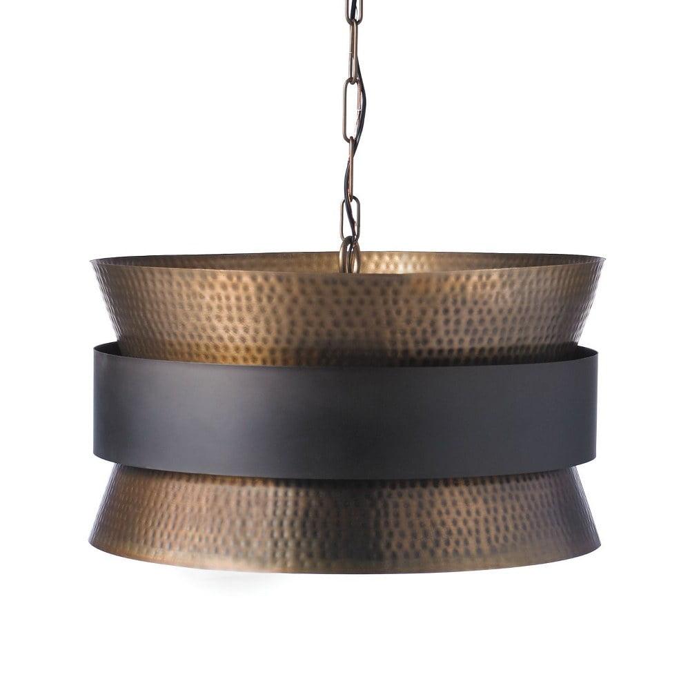 Patinaed Brass & Dark Zinc Hourglass Drum Pendant Light