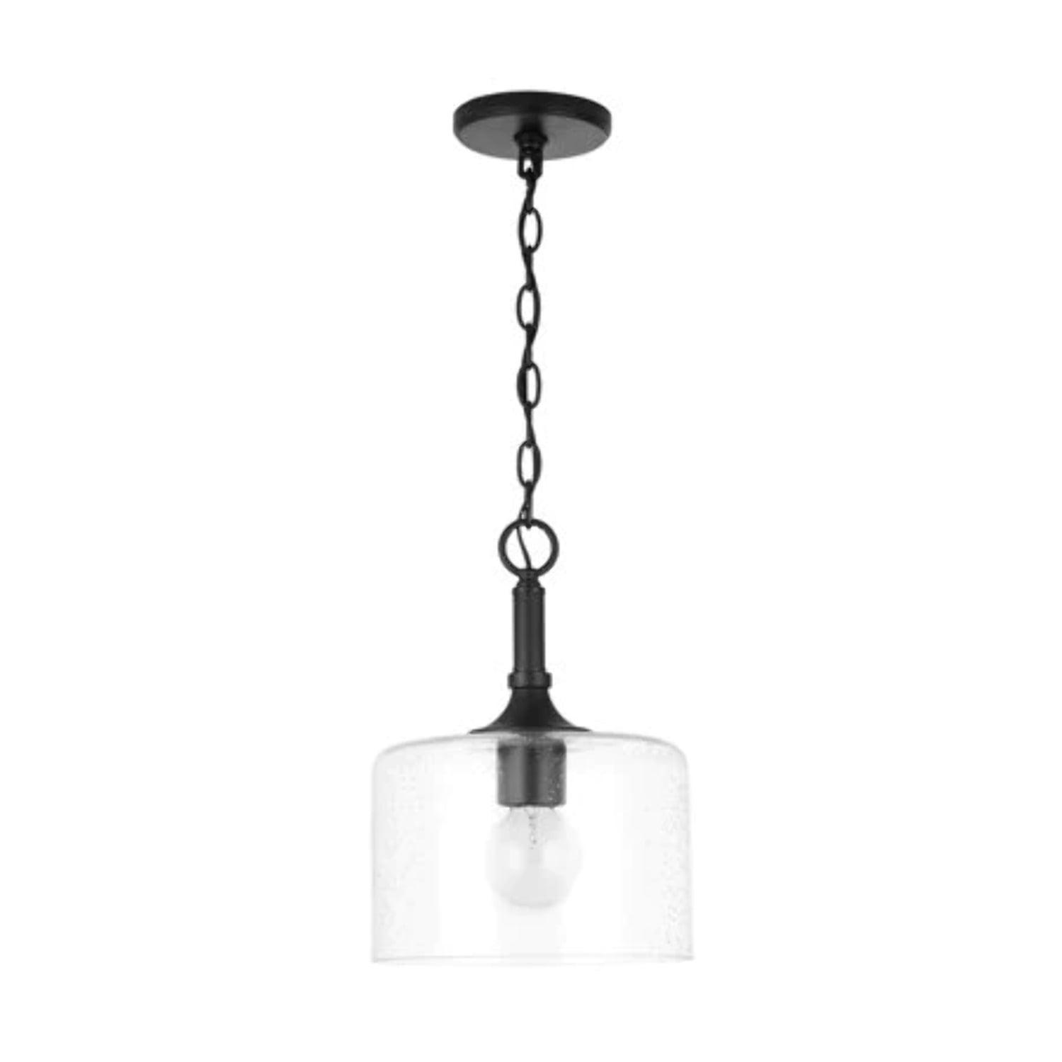 Matte Black Mini Pendant with Clear Seeded Glass Shade