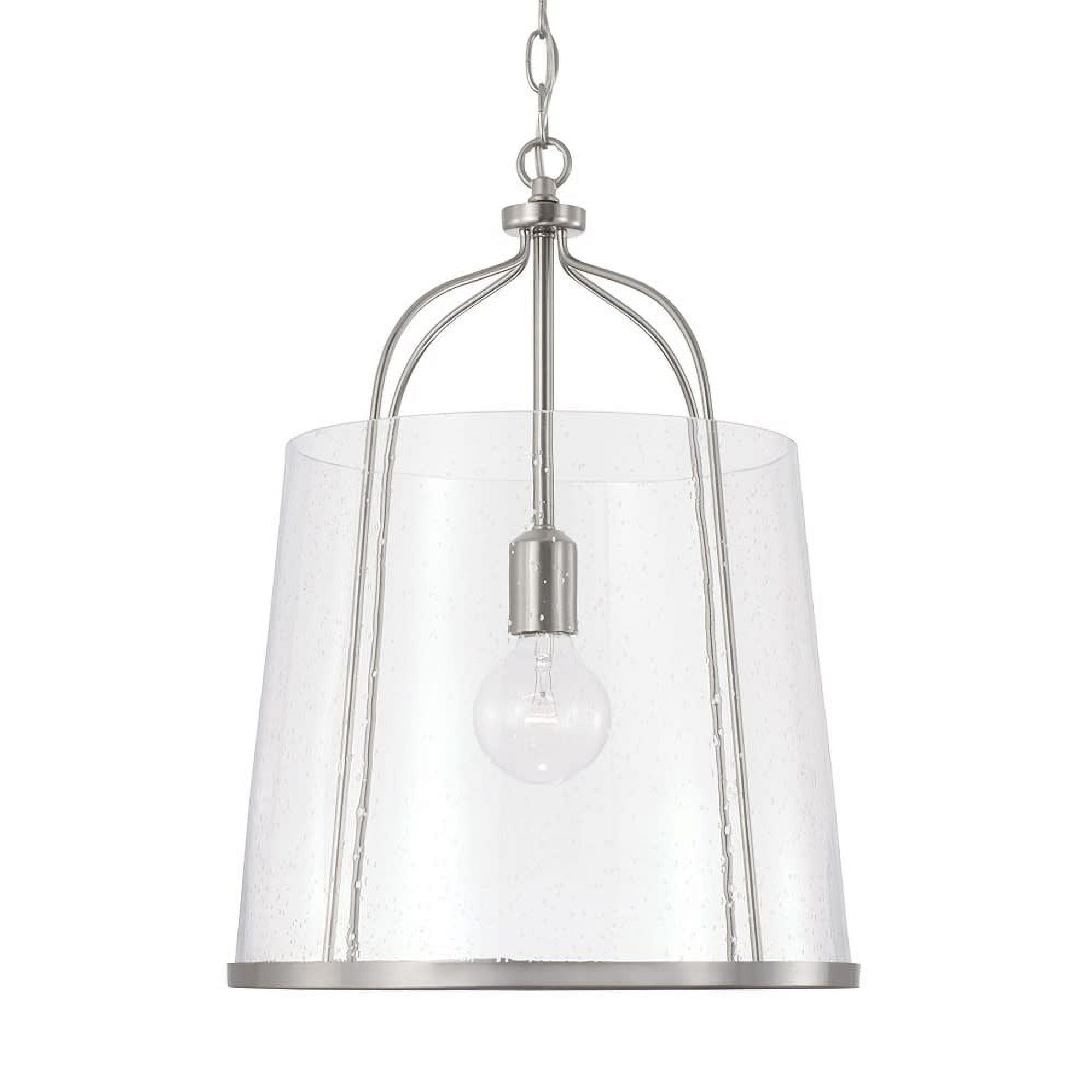 Brushed Nickel 14" Pendant Light with Clear Seeded Glass Shade