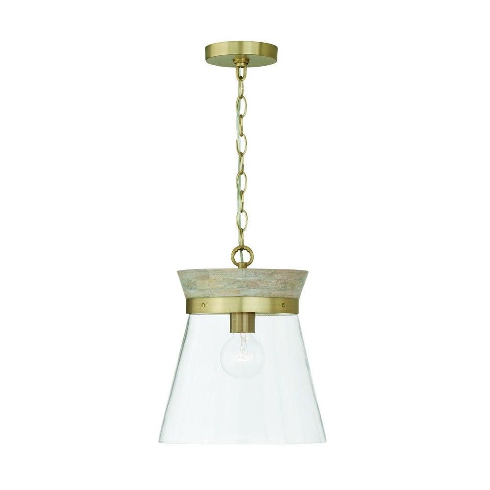 Finn 1 - Light White Wash/Matte Brass Bell Pendant