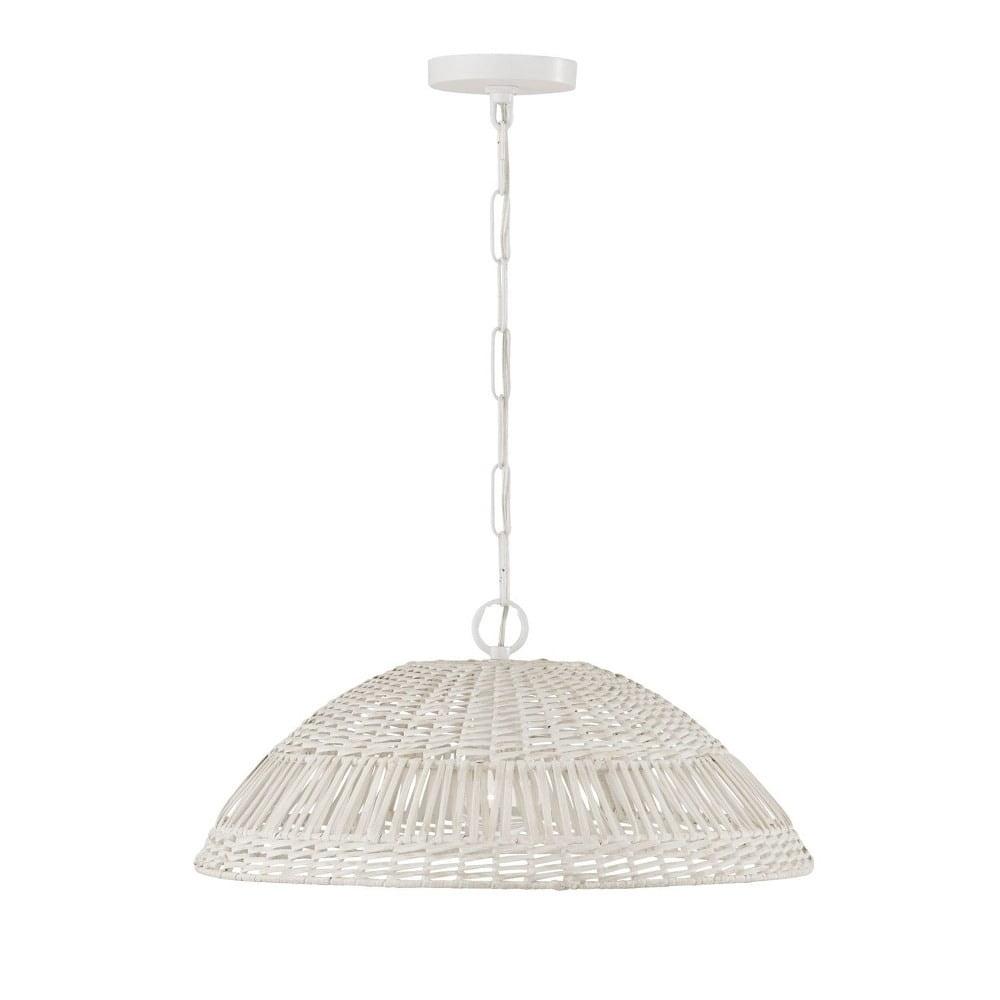 Naomi Chalk White Hand-Woven Rattan 1-Light Pendant