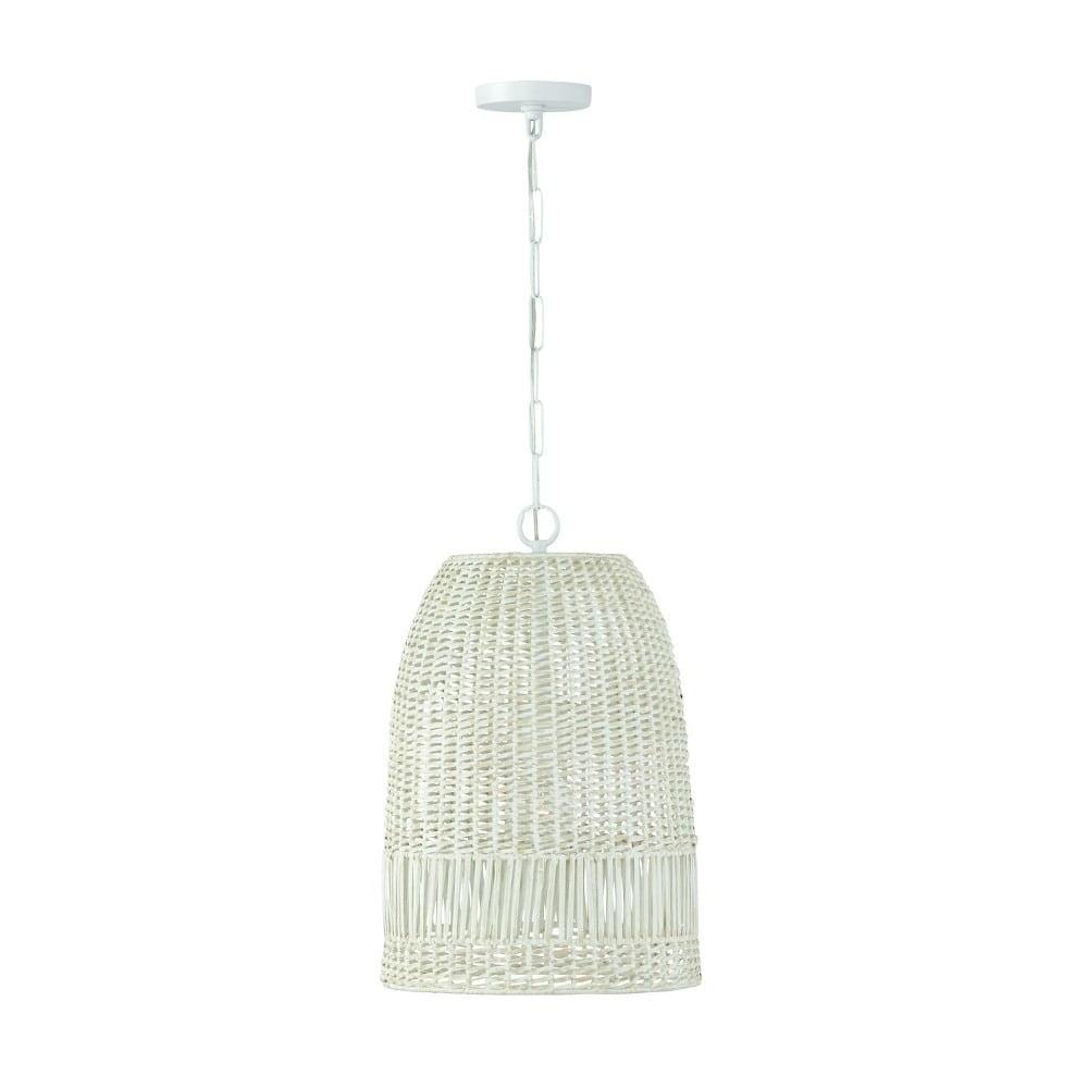 Naomi Hand-Woven Rattan 1-Light Pendant in Chalk White