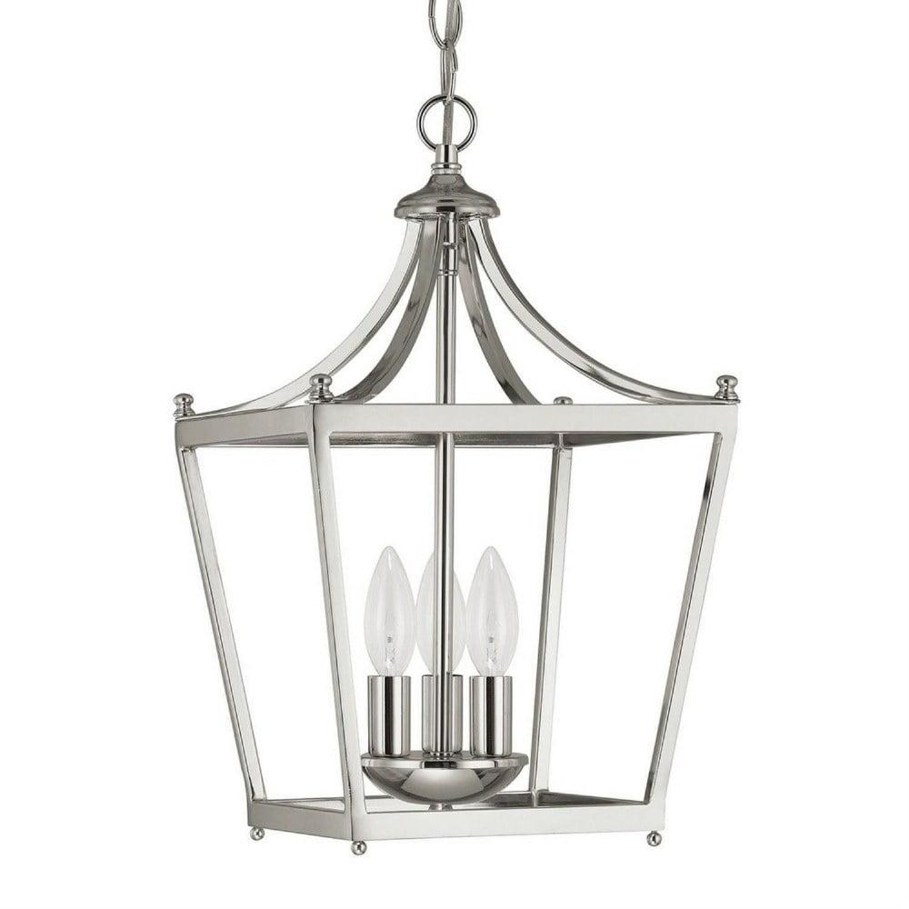 Stanton Polished Nickel 3-Light Bowl Pendant with Geometric Design