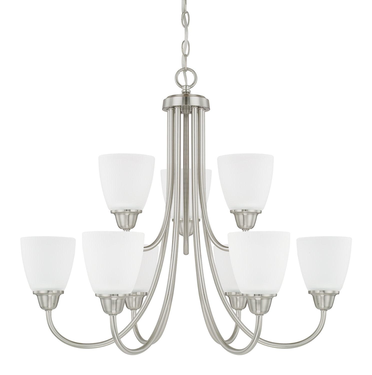 Brushed Nickel 9-Light Chandelier with Acid Washed Glass Shades