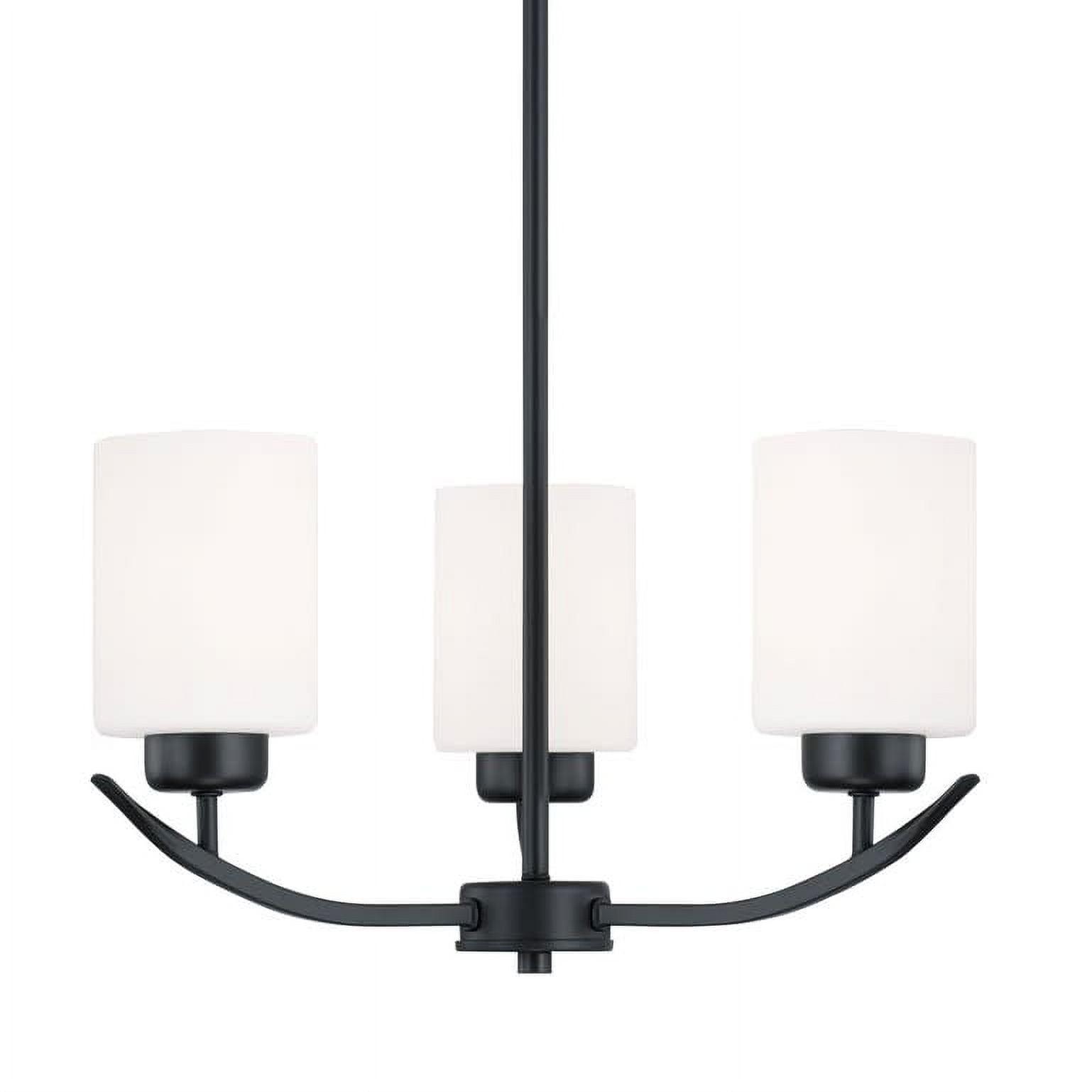 Mini Matte Black 3-Light Chandelier with Soft White Glass