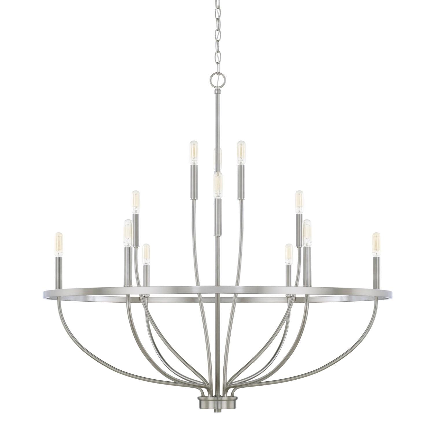 Elegant Brushed Nickel 12-Light Taper Candle Chandelier