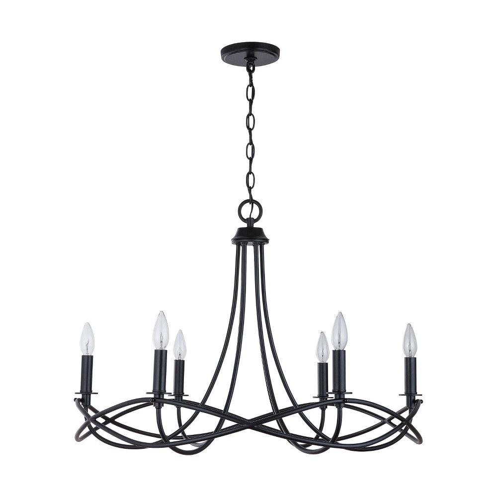 Elegant Matte Black 6-Light Crystal Plug-In Chandelier