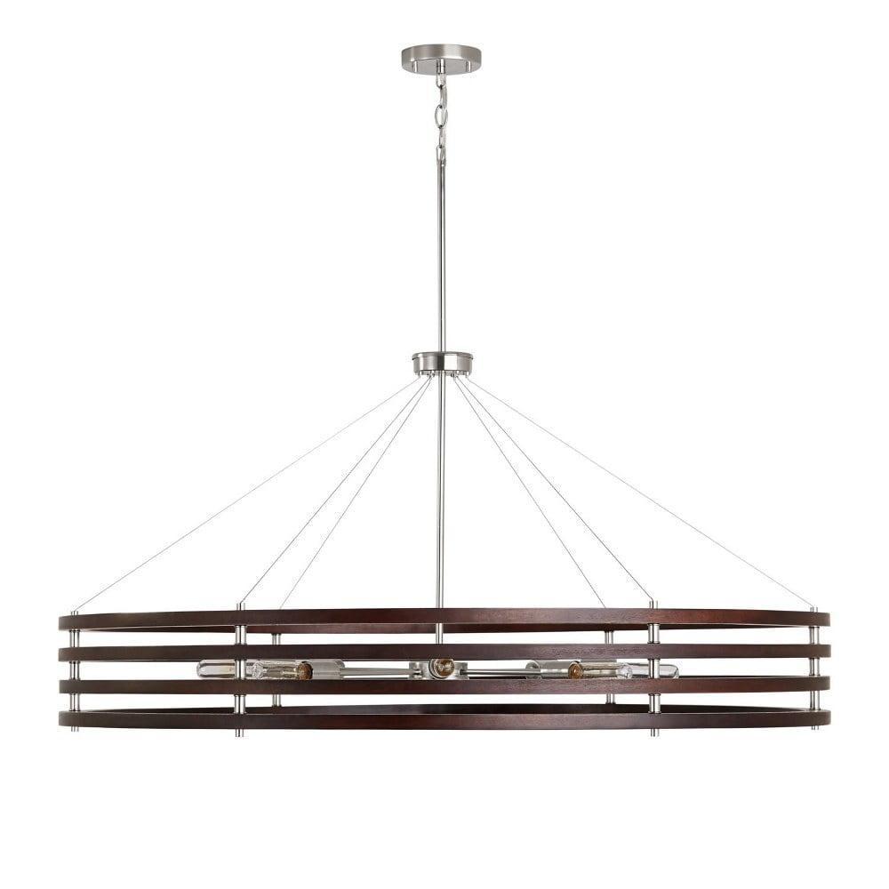 Dalton Polished Nickel 8-Light Drum Chandelier with Dark Wood Accents