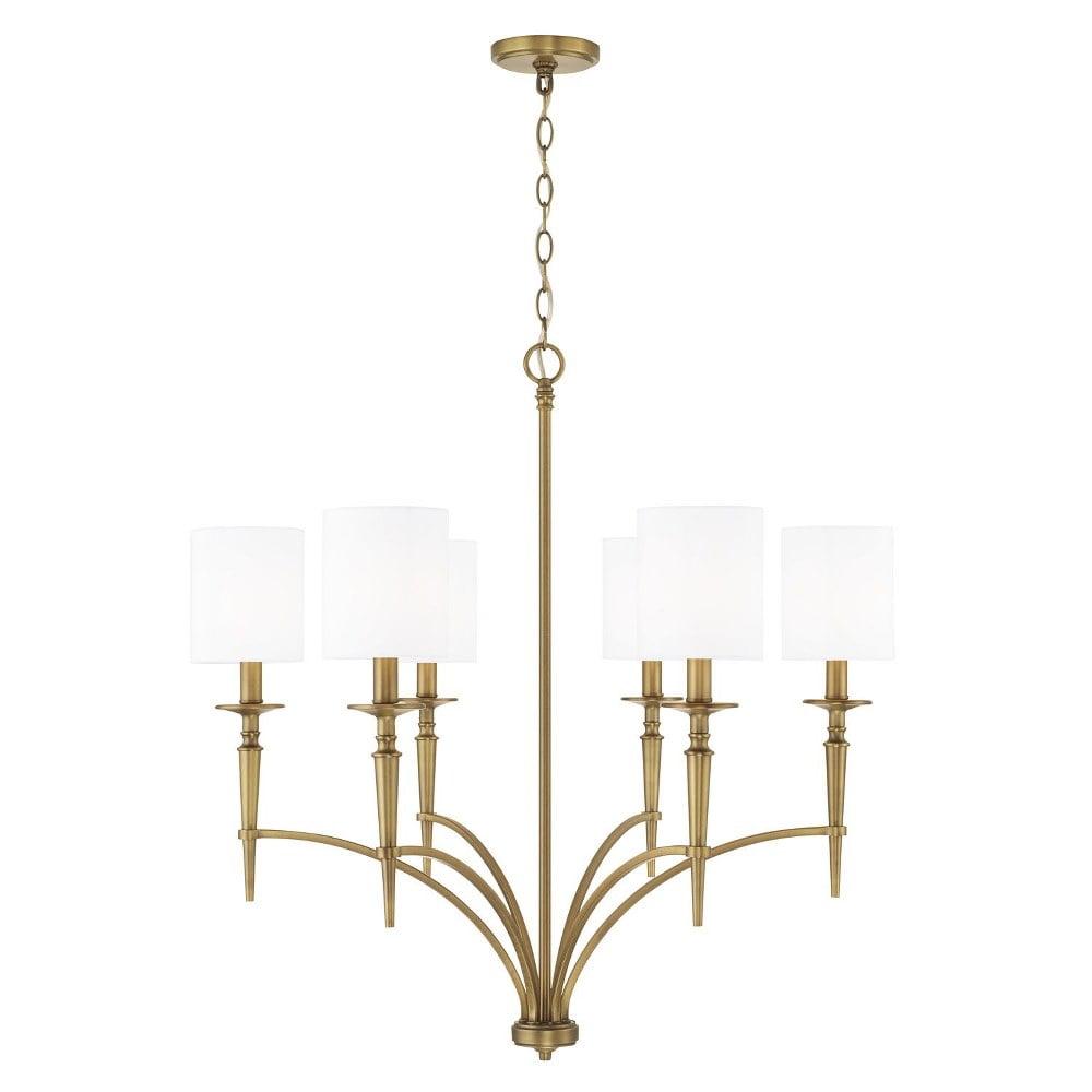 Abbie Aged Brass 6-Light Chandelier with White Fabric Shades