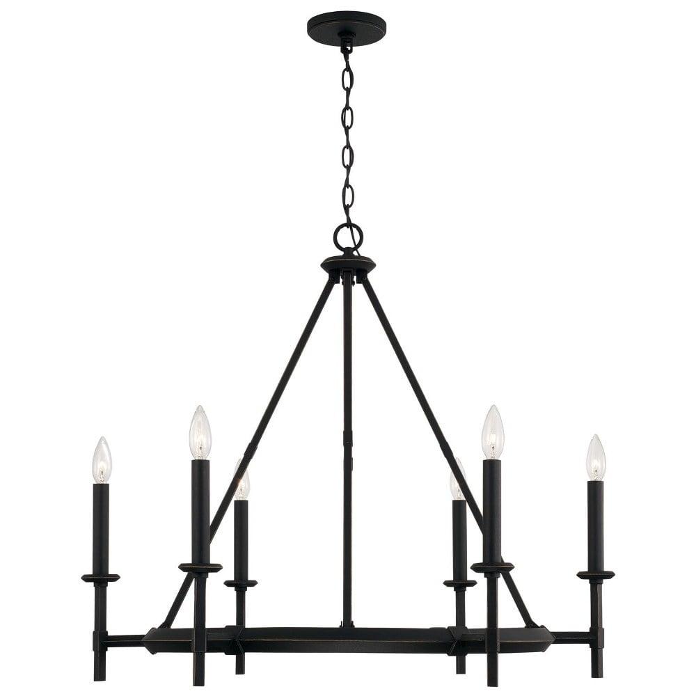 Brushed Black Iron 6-Light Candle Chandelier