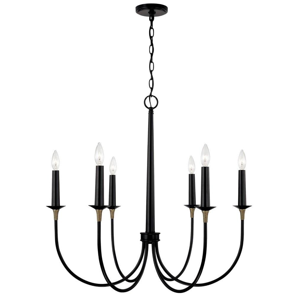 Amara Matte Black and Brass 6-Light Traditional Chandelier