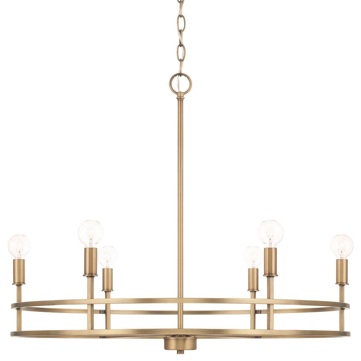 Fuller 6-Light Mid-Century Aged Brass Chandelier