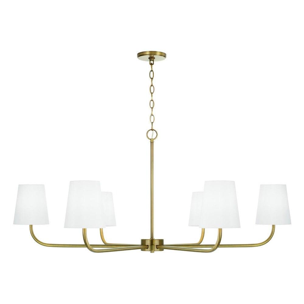 Brody Aged Brass 6-Light Chandelier with White Fabric Shades