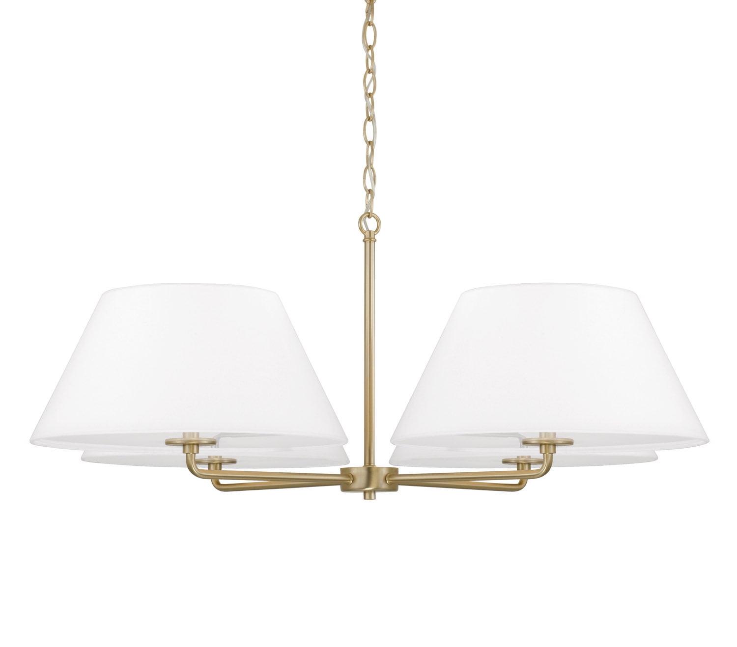 Matte Brass 4-Light Chandelier with White Fabric Shades