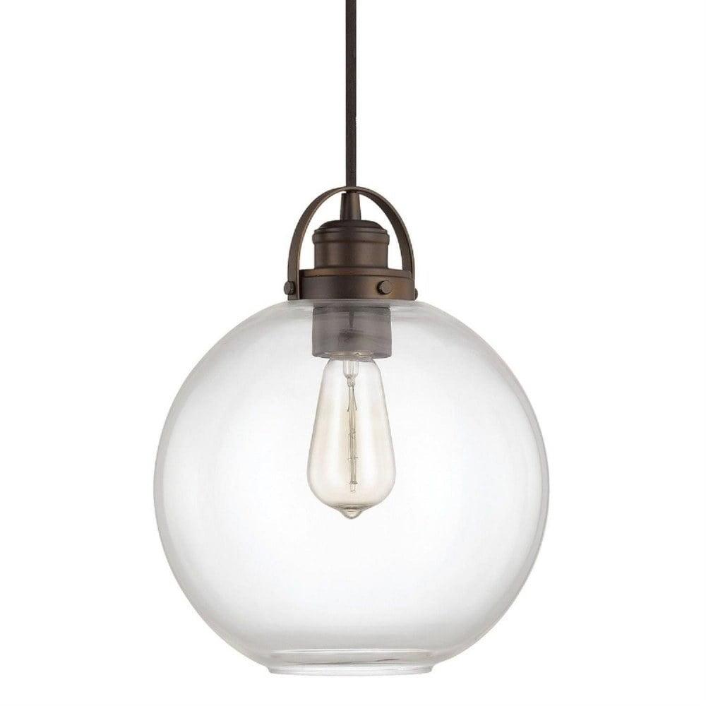 Burnished Bronze Clear Glass Globe Pendant Light