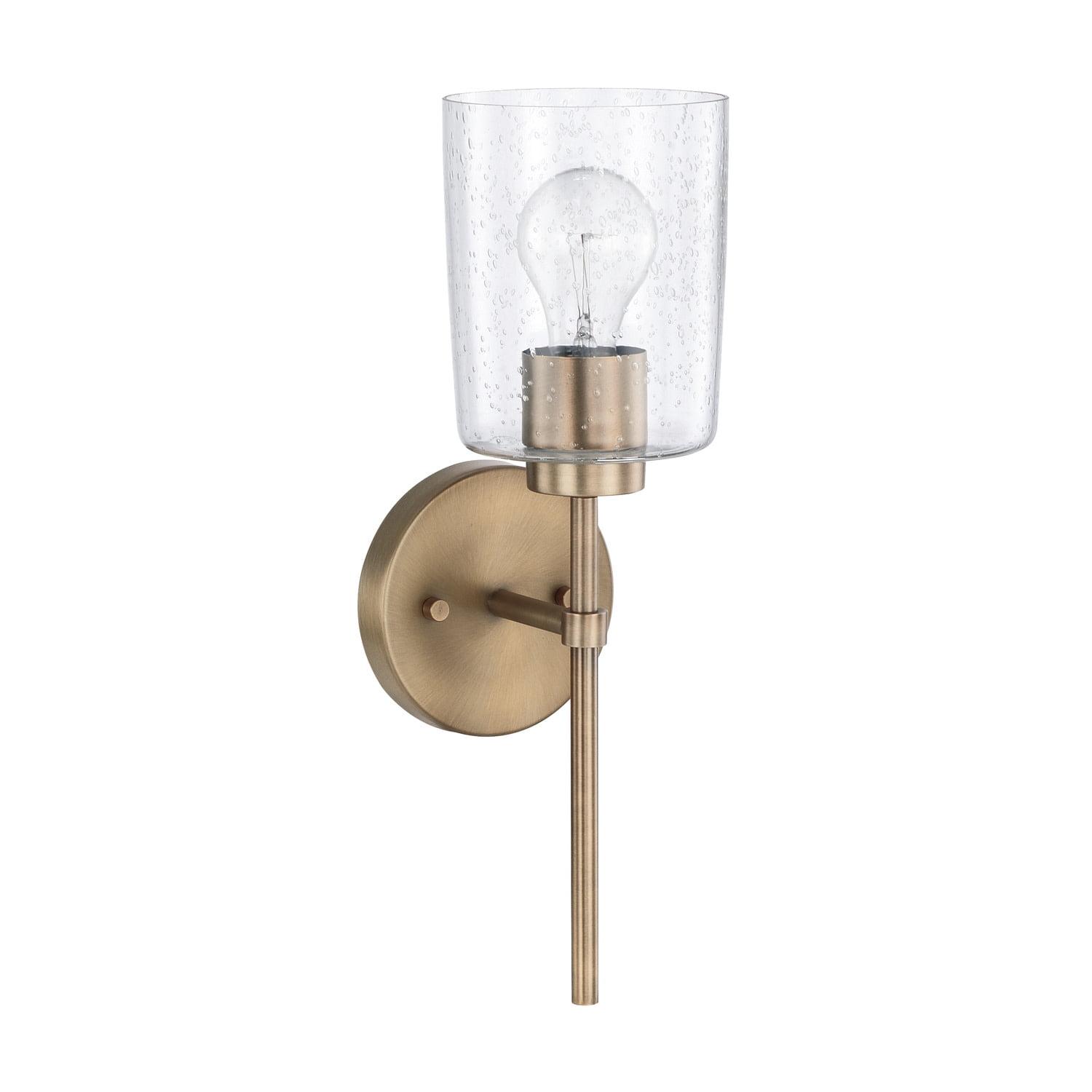 Aged Brass Wall Sconce with Clear Seeded Glass Shade