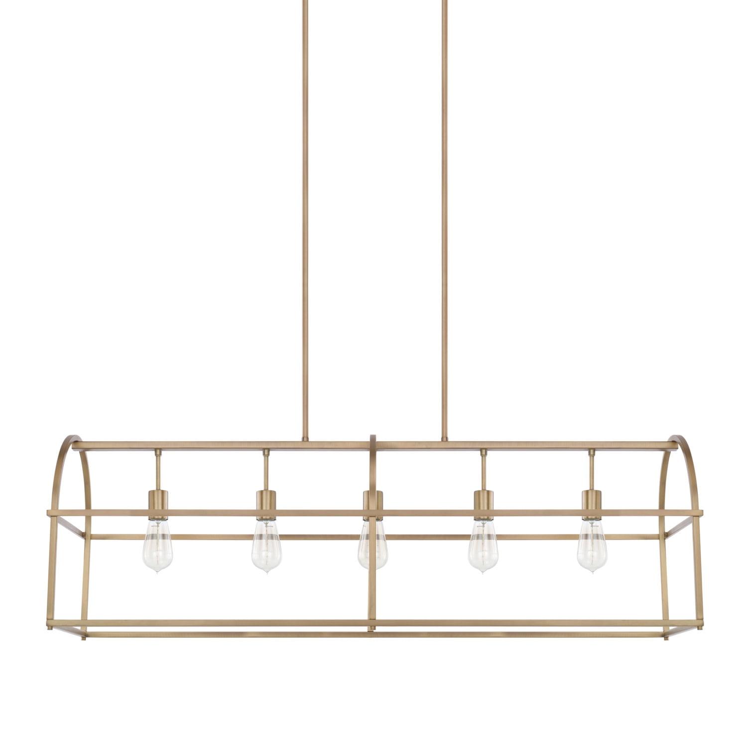 Elegant Aged Brass 5-Light Linear Island Chandelier