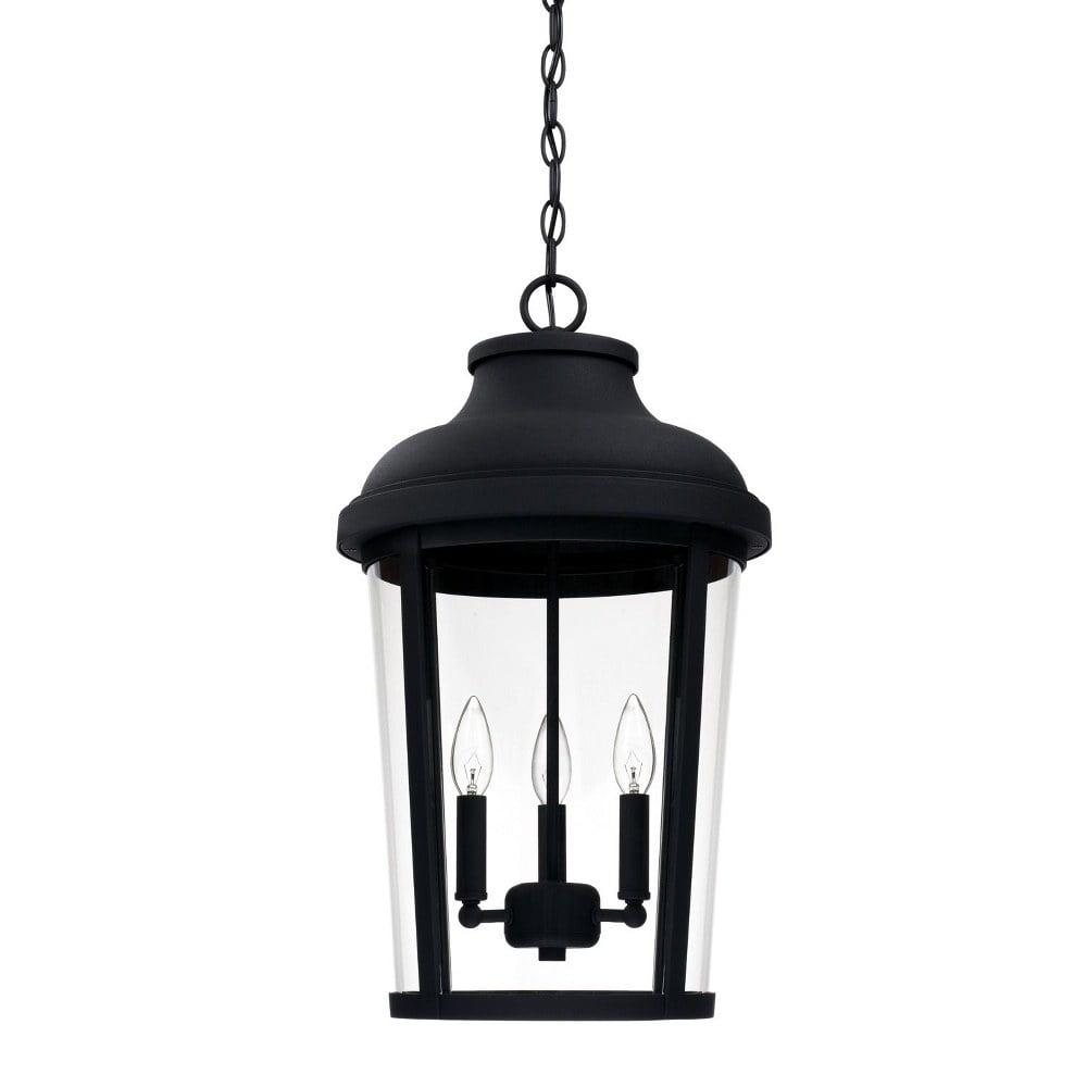 Black Metal and Glass 3-Light Outdoor Pendant