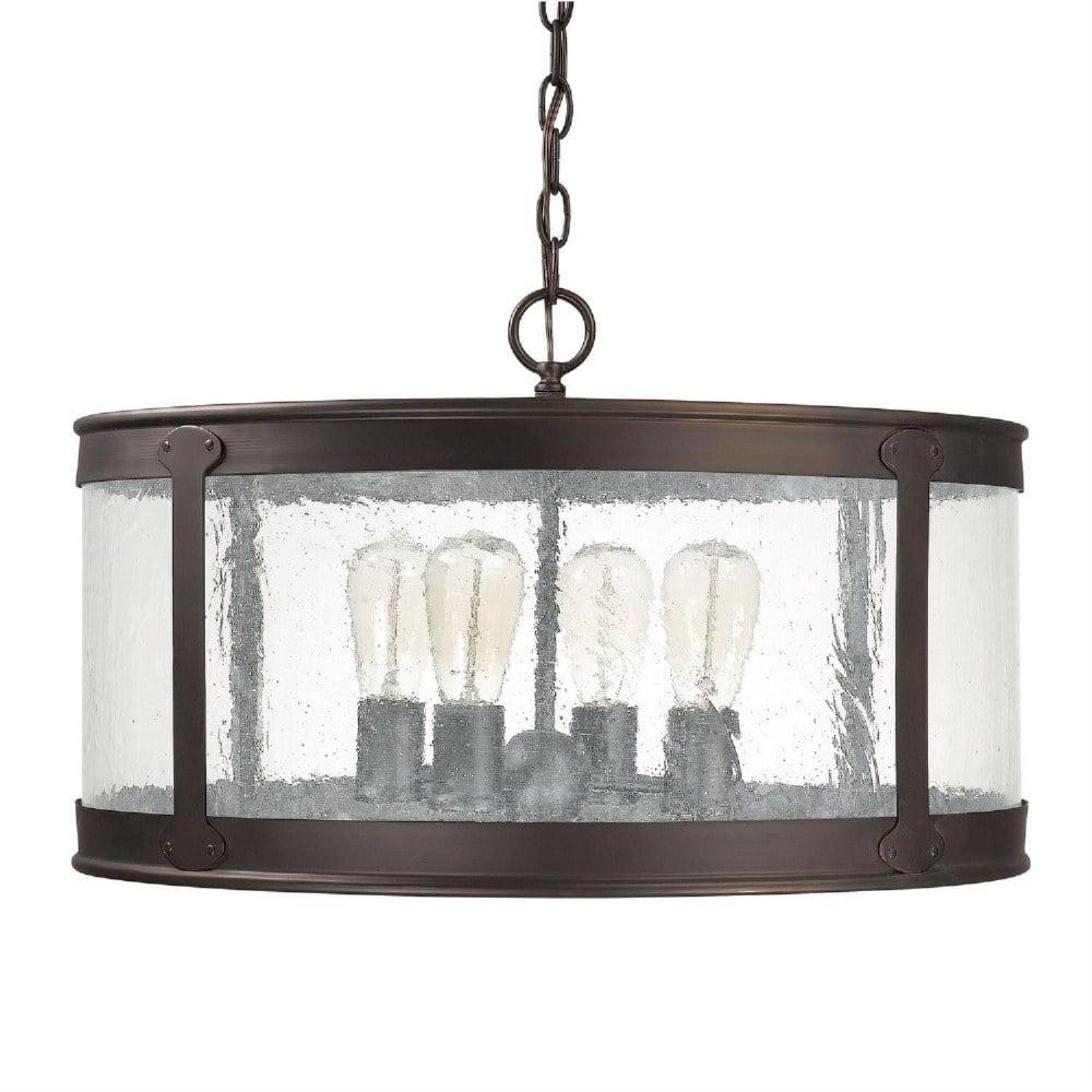 Dylan Old Bronze 4-Light Outdoor Pendant with Antiqued Water Glass