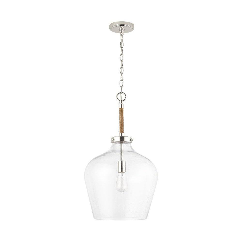 Boland Polished Nickel 1-Light Pendant with Clear Seeded Glass