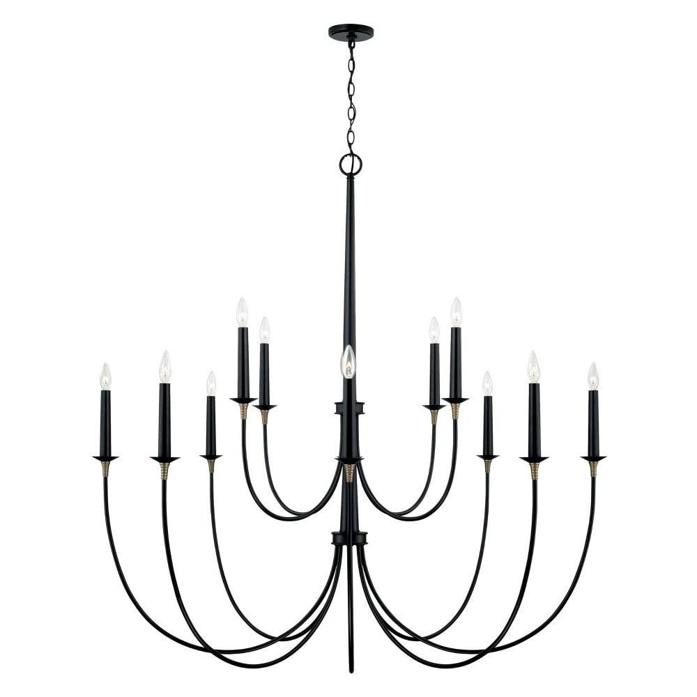 Matte Black and Brass 12-Light Grand Chandelier