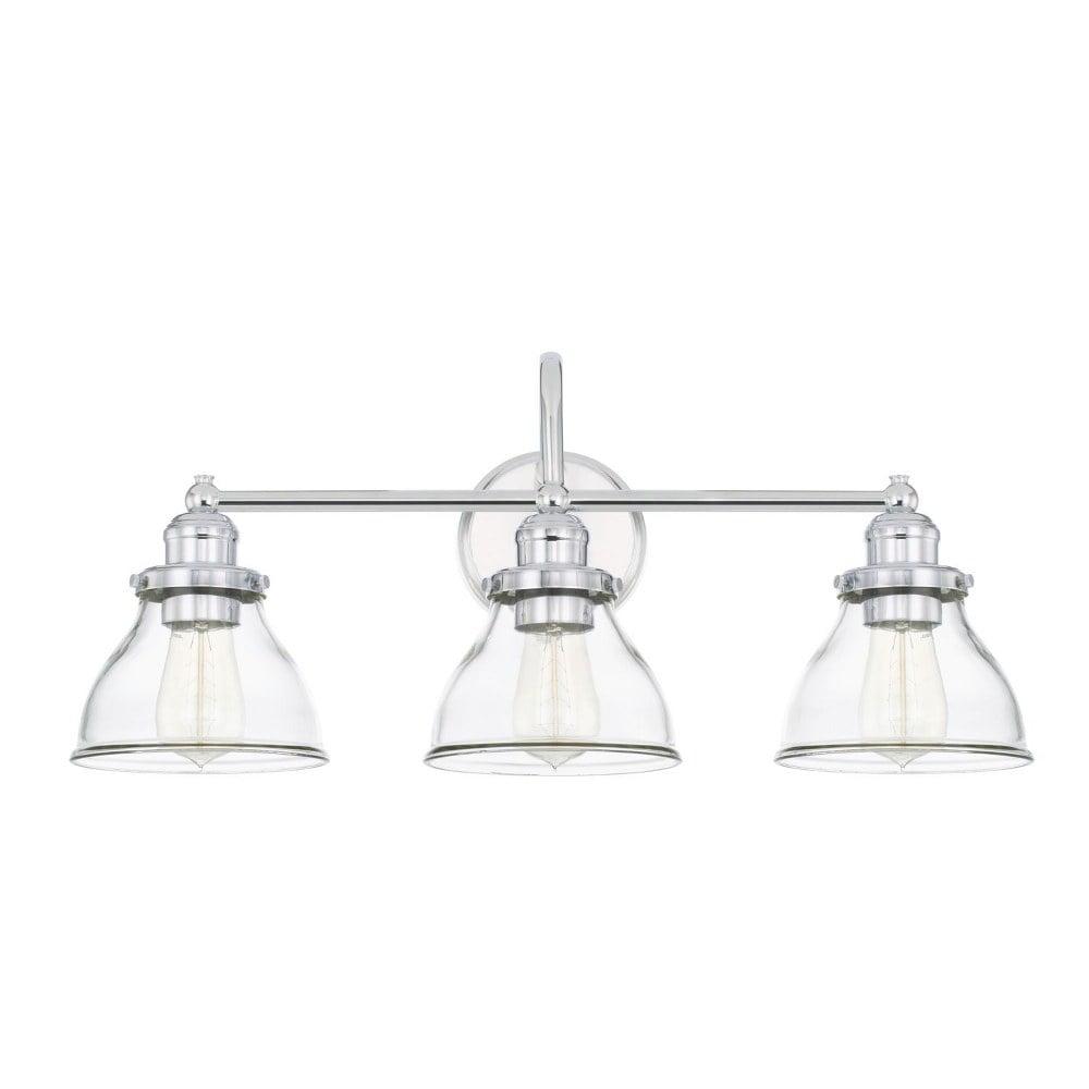 Baxter Chrome 3-Light Industrial Bath Vanity with Clear Cone Glass