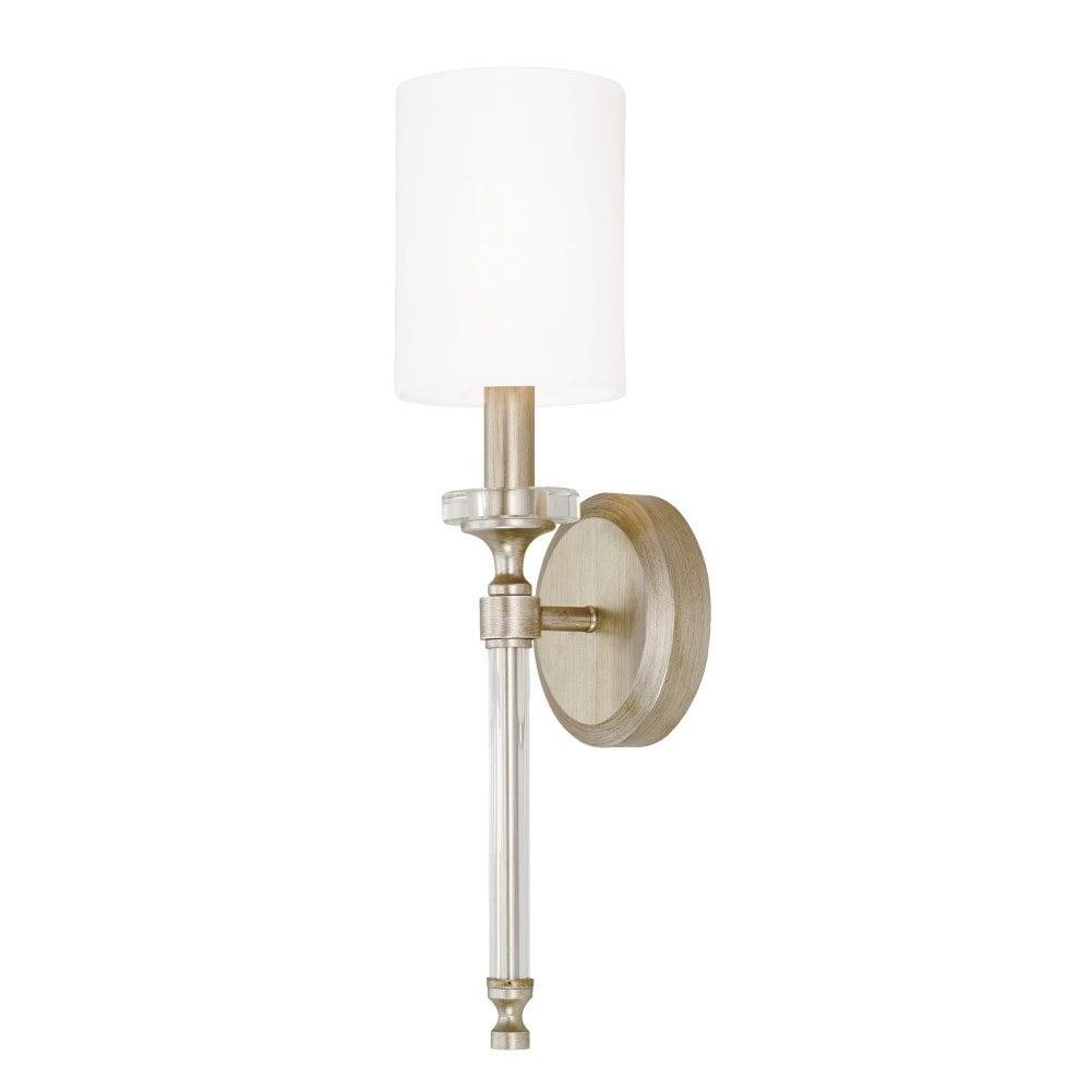 Breigh Brushed Champagne 1-Light Wall Sconce with White Fabric Shade