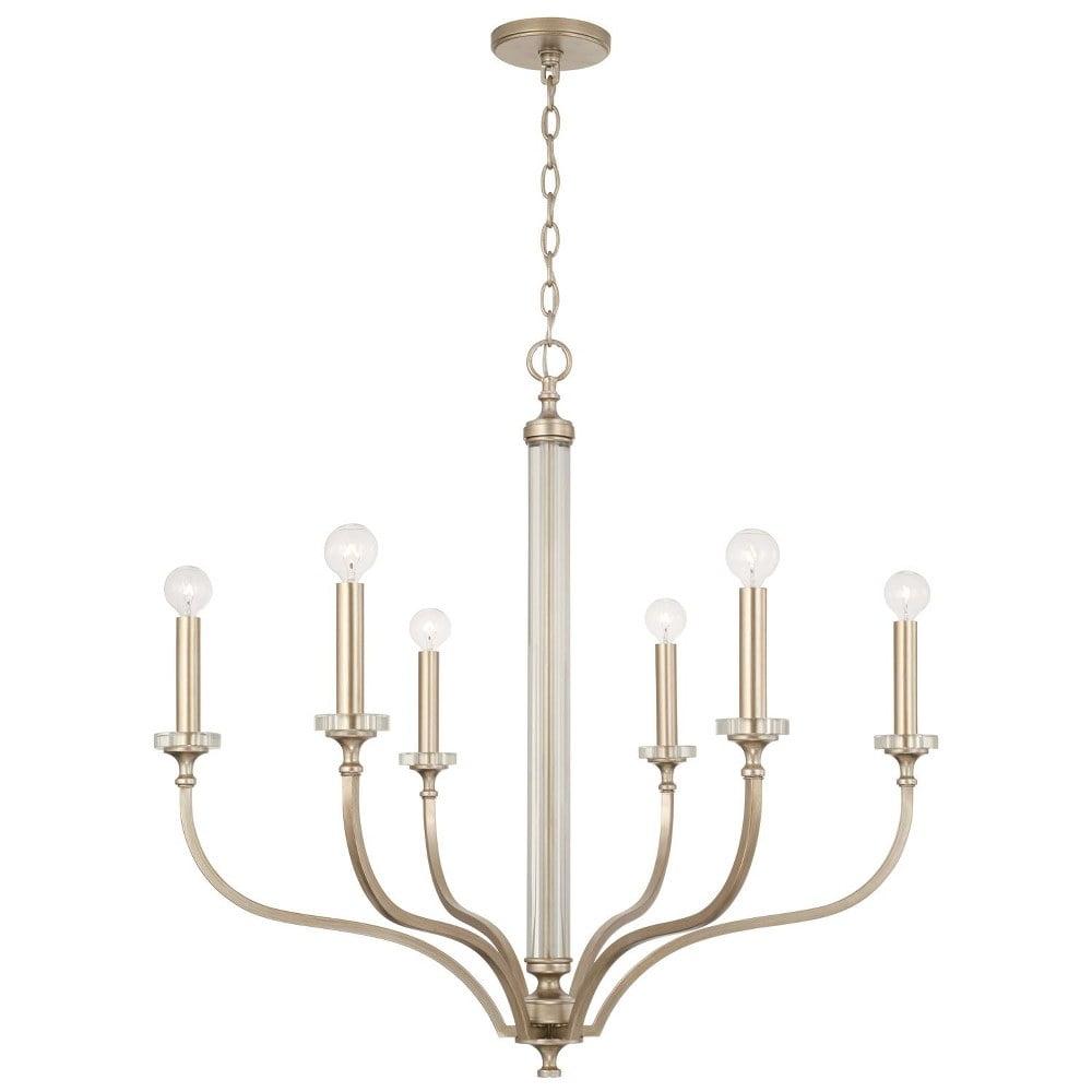 Brushed Champagne Crystal 6-Light Candle Chandelier