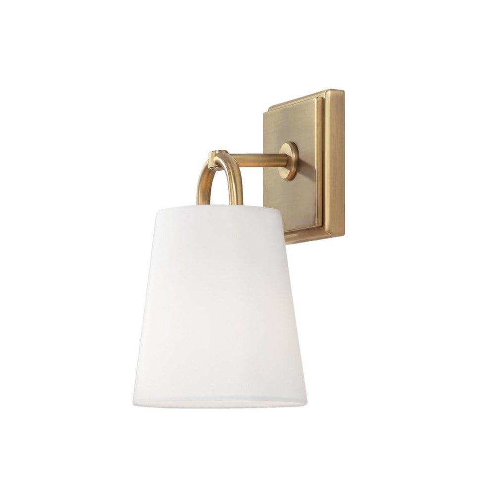 Aged Brass Wall Sconce with White Fabric Shade