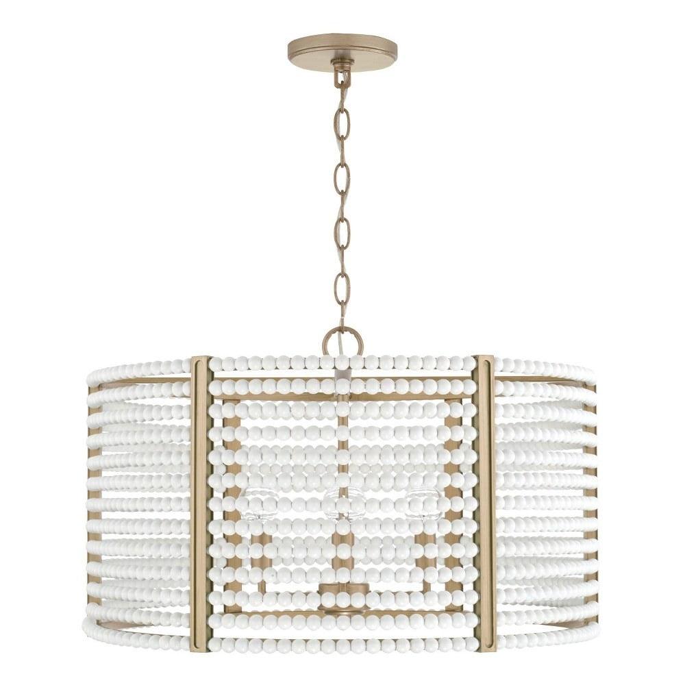 Brynn 4-Light Aged Brass Drum Pendant with White Beads