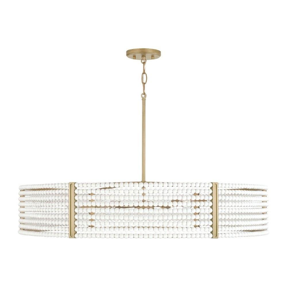 Aged Brass 6-Light Drum Chandelier with White Beads