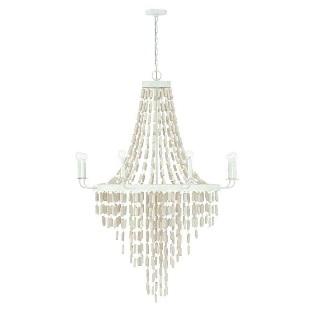 Organic White Beaded 8-Light Eucalyptus Chandelier