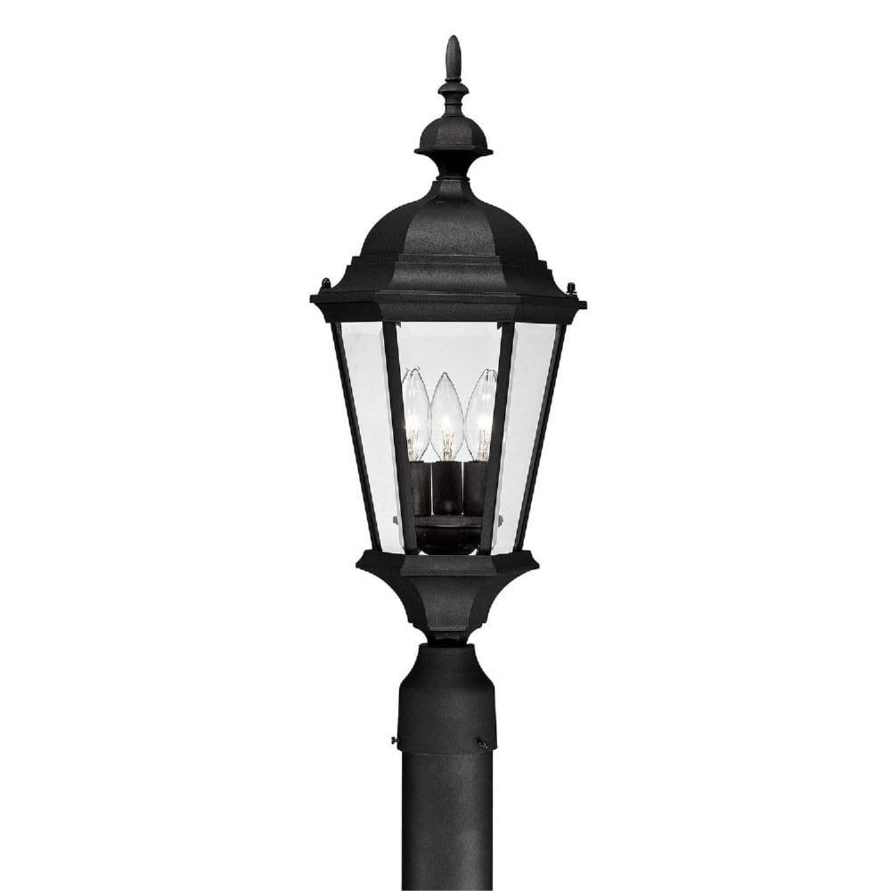 Black Metal and Clear Glass 3-Light Outdoor Post Lantern