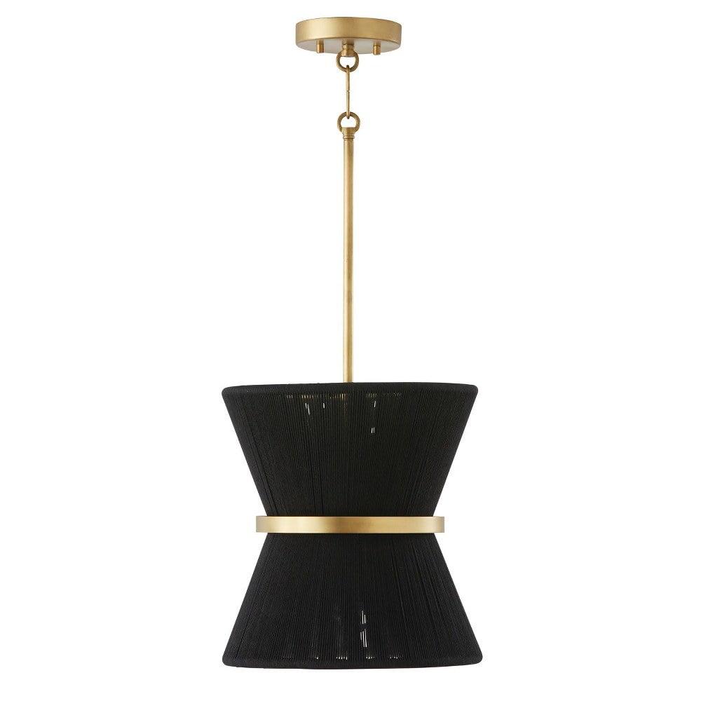 Cecilia Black Rope and Patinaed Brass Pendant Light