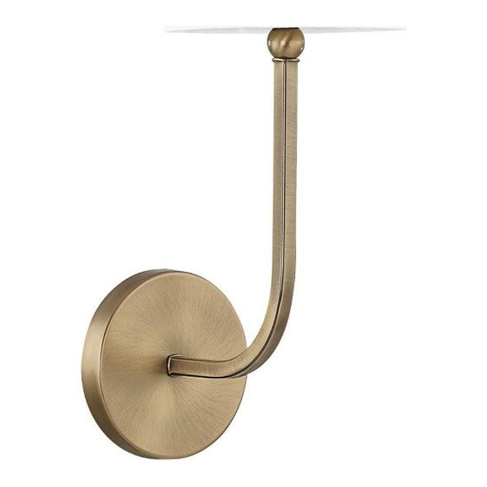 Dawson Aged Brass 1-Light Wall Sconce with White Fabric Shade