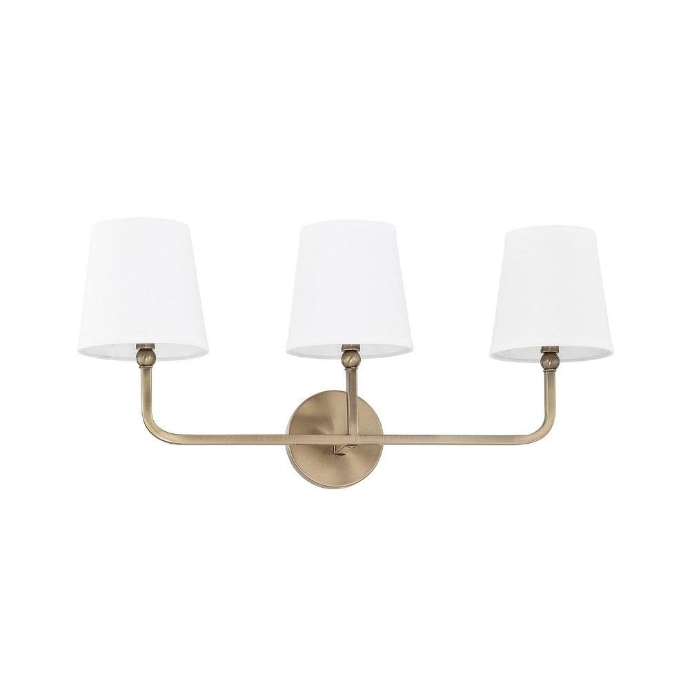 Dawson Aged Brass 3-Light Vanity with White Fabric Shades